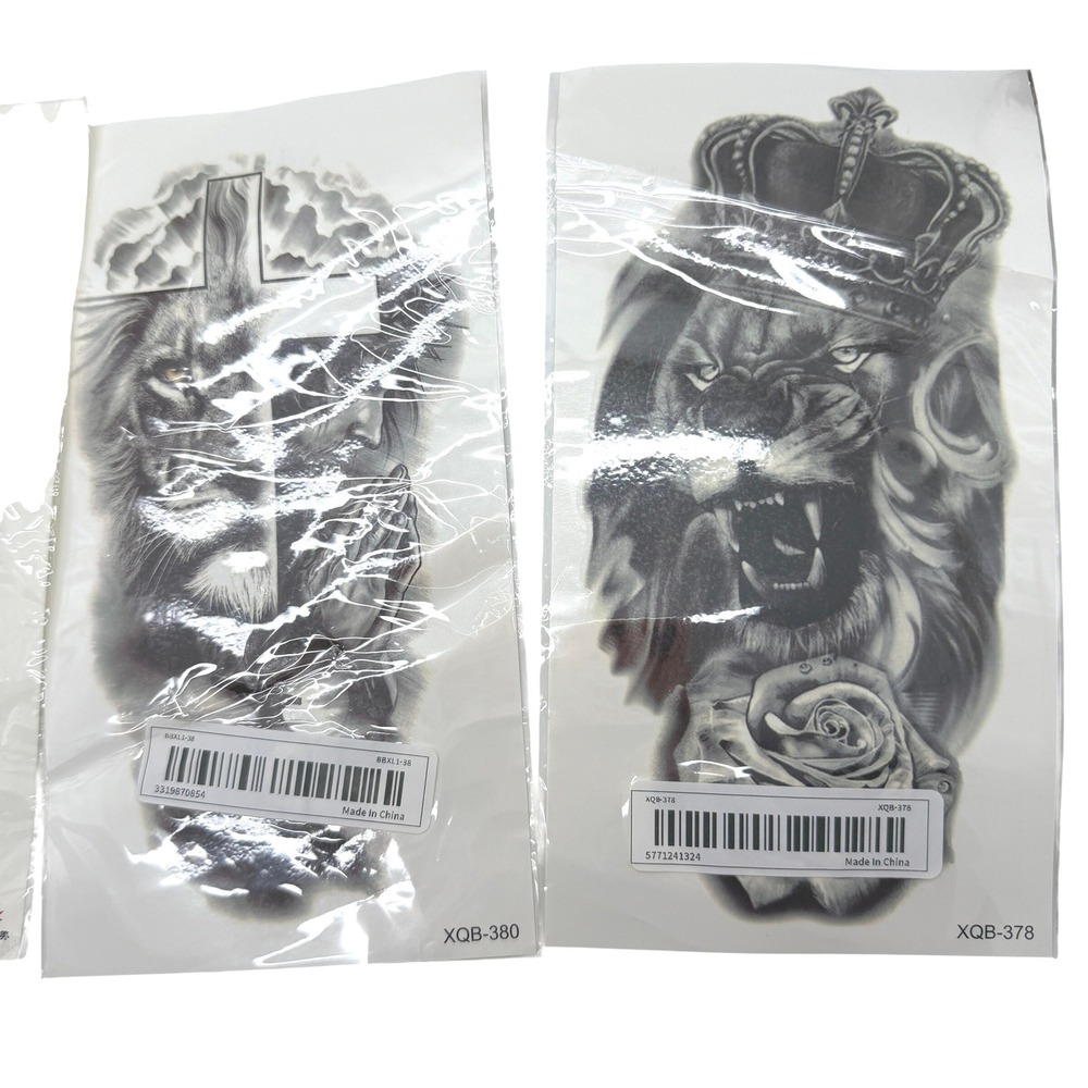 Generic Temporary Tattoo Stickers 3 Pack Lion Jesus Cross Black Gray NEW - Picture 3 of 7